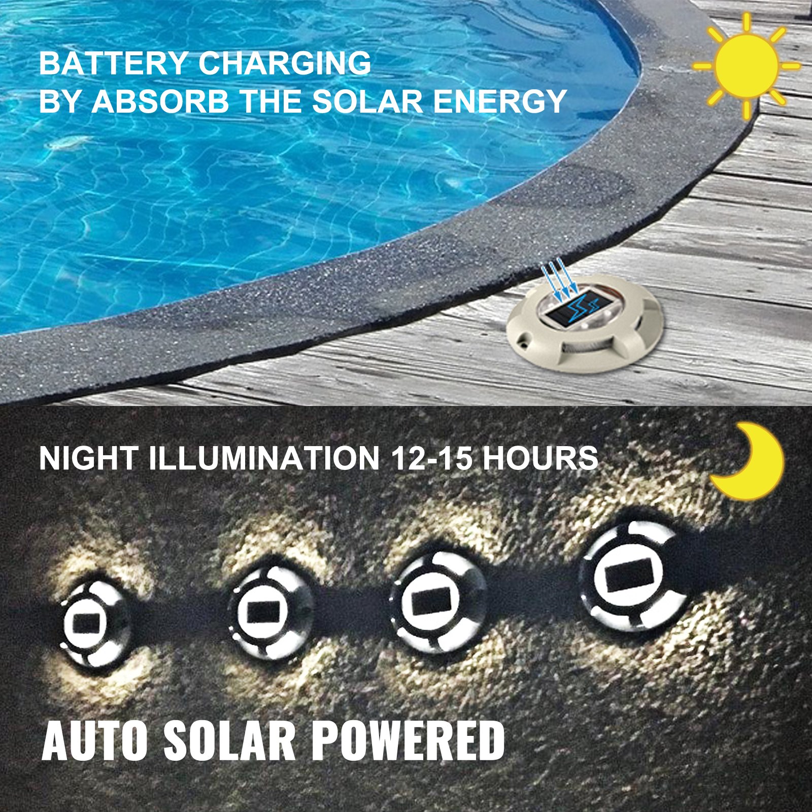 VEVOR Driveway Lights 12-Pack, Solar Driveway Lights Bright White, Solar Deck Lights IP68 Waterproof for Step Sidewalk Garden Ground Pathway Yard