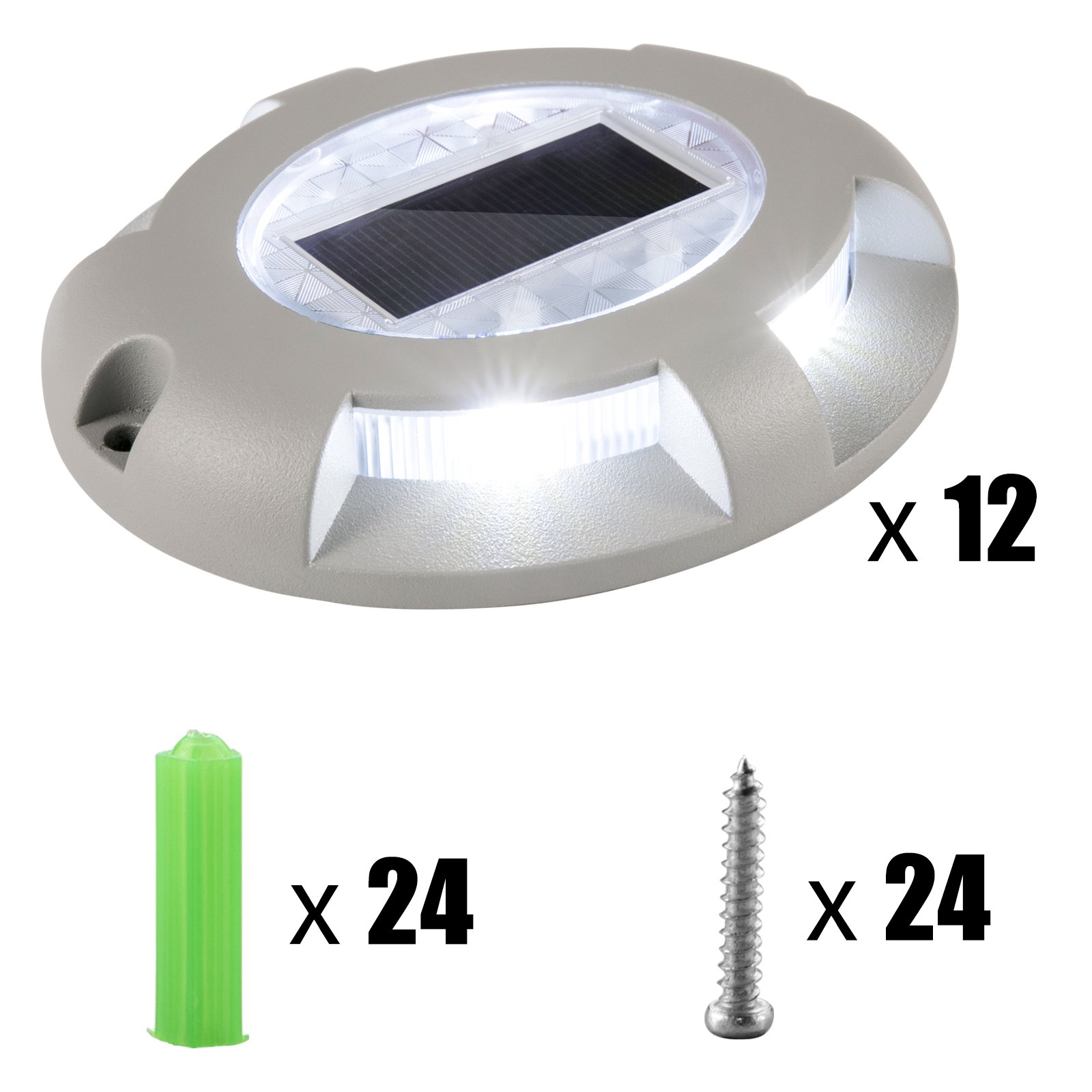 VEVOR Driveway Lights 12-Pack, Solar Driveway Lights Bright White, Solar Deck Lights IP68 Waterproof for Step Sidewalk Garden Ground Pathway Yard