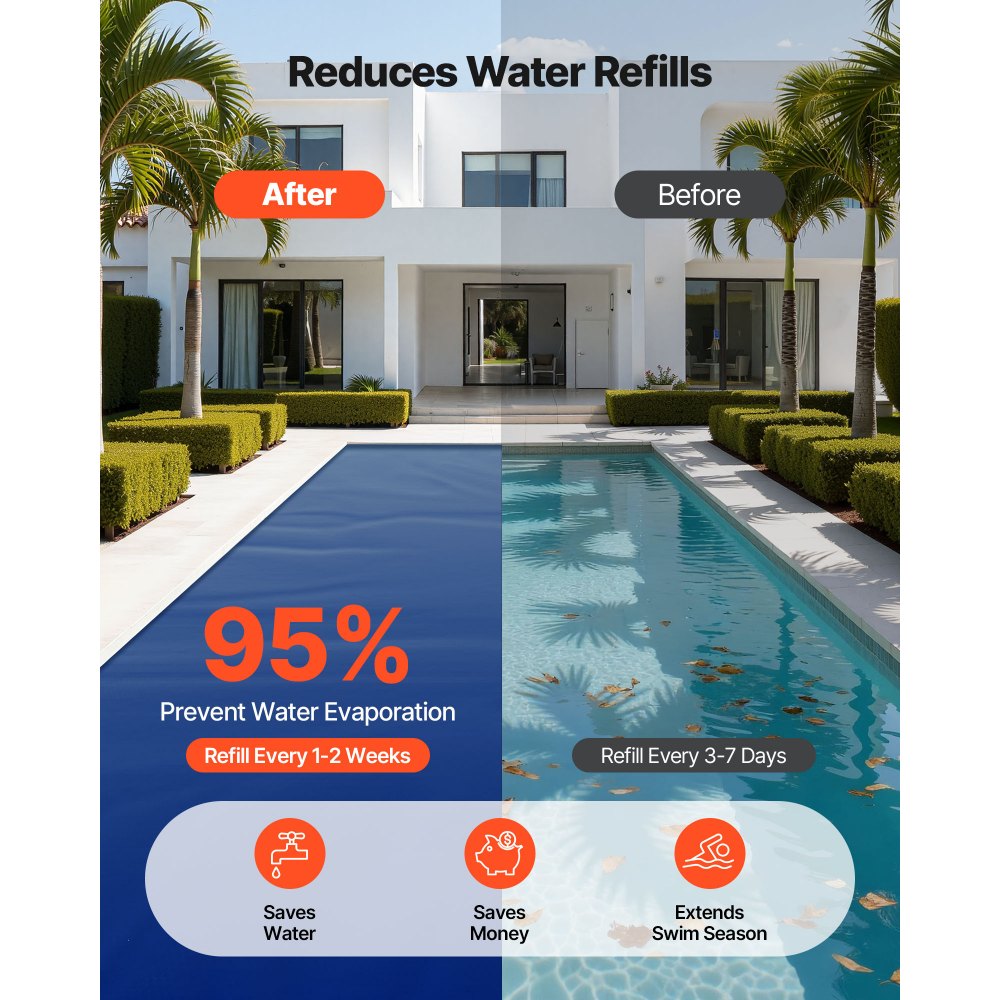 VEVOR Solar Pool Cover, 32 x 16 ft Pool Bubble Cover, 16 Mil Pools Solar Blanket with Dual Heat-Locking Air Layer for Pools, Daytime Heat Absorption, Nighttime Heat Retention, Blue & Silver, Cuttable