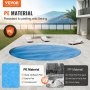 VEVOR Solar Pool Cover, Φ10 ft Rund Solar Filt för Pooler, Inground Ojord Pool Solar Cover, 15 mil Solar Covers Blå