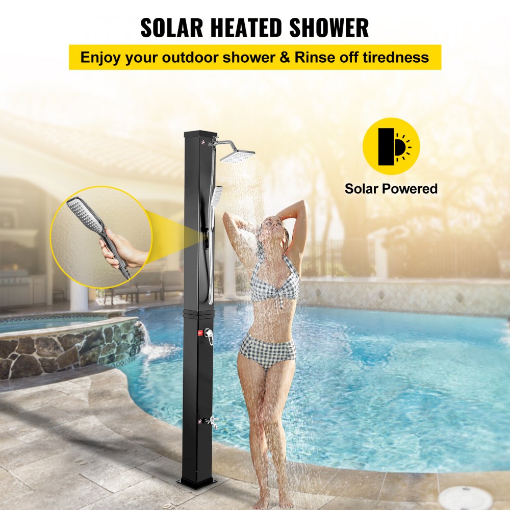 VEVOR Solar Heated Shower, 10.6Gal Outdoor Solar Shower, 7FT Pool Shower Temperature Adjustable, 2-Section with 360 Degree Shower Tap, Handheld Showerhead & Foot Faucet for Backyard, Beach, Poolside S