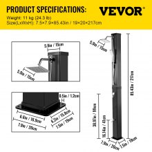 VEVOR Solar Heated Shower, 10.6Gal Outdoor Solar Shower, 7FT Pool Shower Temperature Adjustable, 2-Section w/360 Degree Shower Tap, Handheld Showerhead & Foot Faucet for Backyard, Beach, Poolside Spa