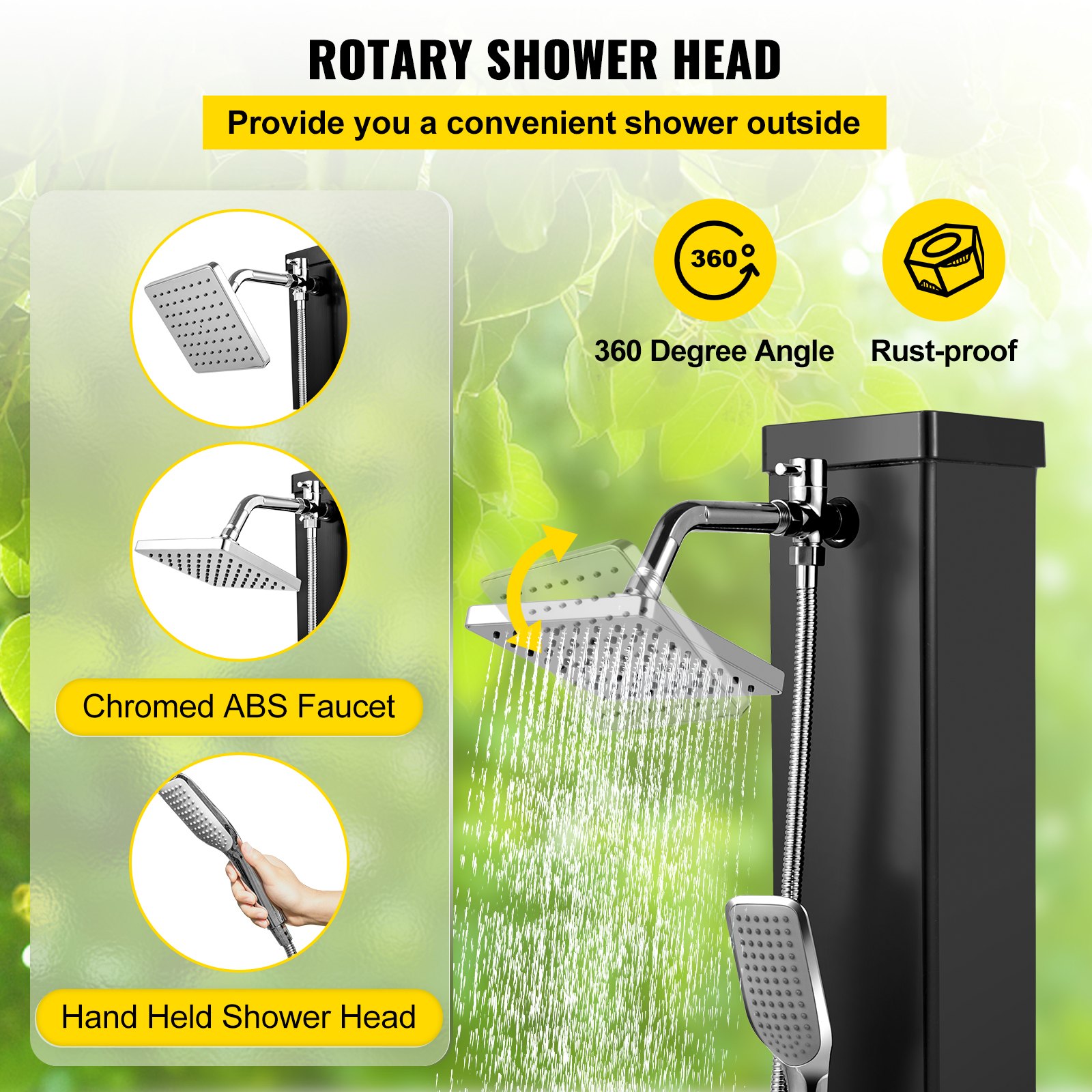 VEVOR Solar Heated Shower, 10.6Gal Outdoor Solar Shower, 7FT Pool Shower Temperature Adjustable, 2-Section with 360 Degree Shower Tap, Handheld Showerhead & Foot Faucet for Backyard, Beach, Poolside S