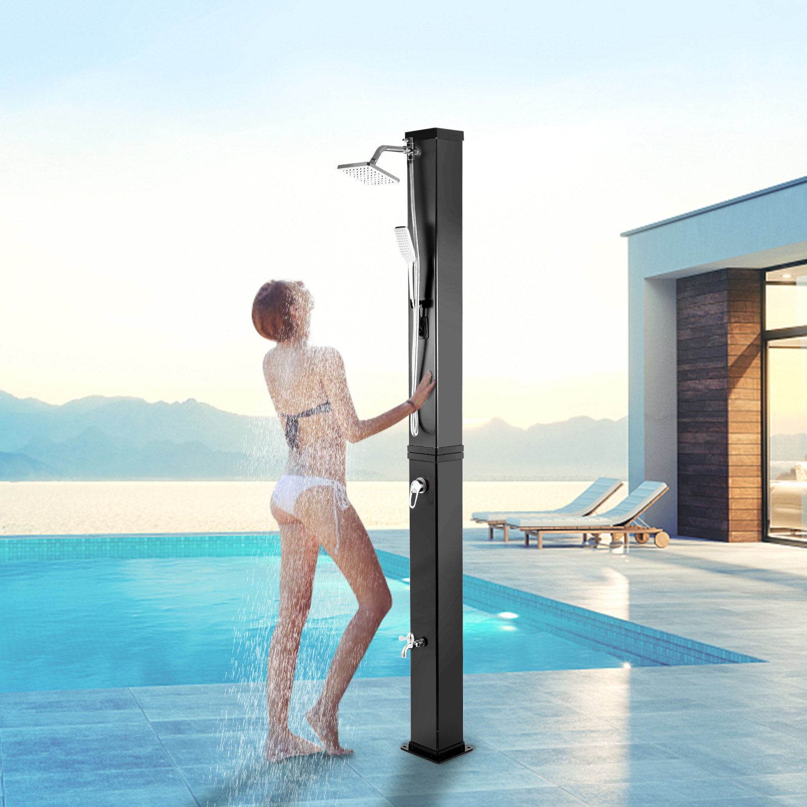 VEVOR Solar Heated Shower, 10.6Gal Outdoor Solar Shower, 7FT Pool Shower Temperature Adjustable, 2-Section with 360 Degree Shower Tap, Handheld Showerhead & Foot Faucet for Backyard, Beach, Poolside S
