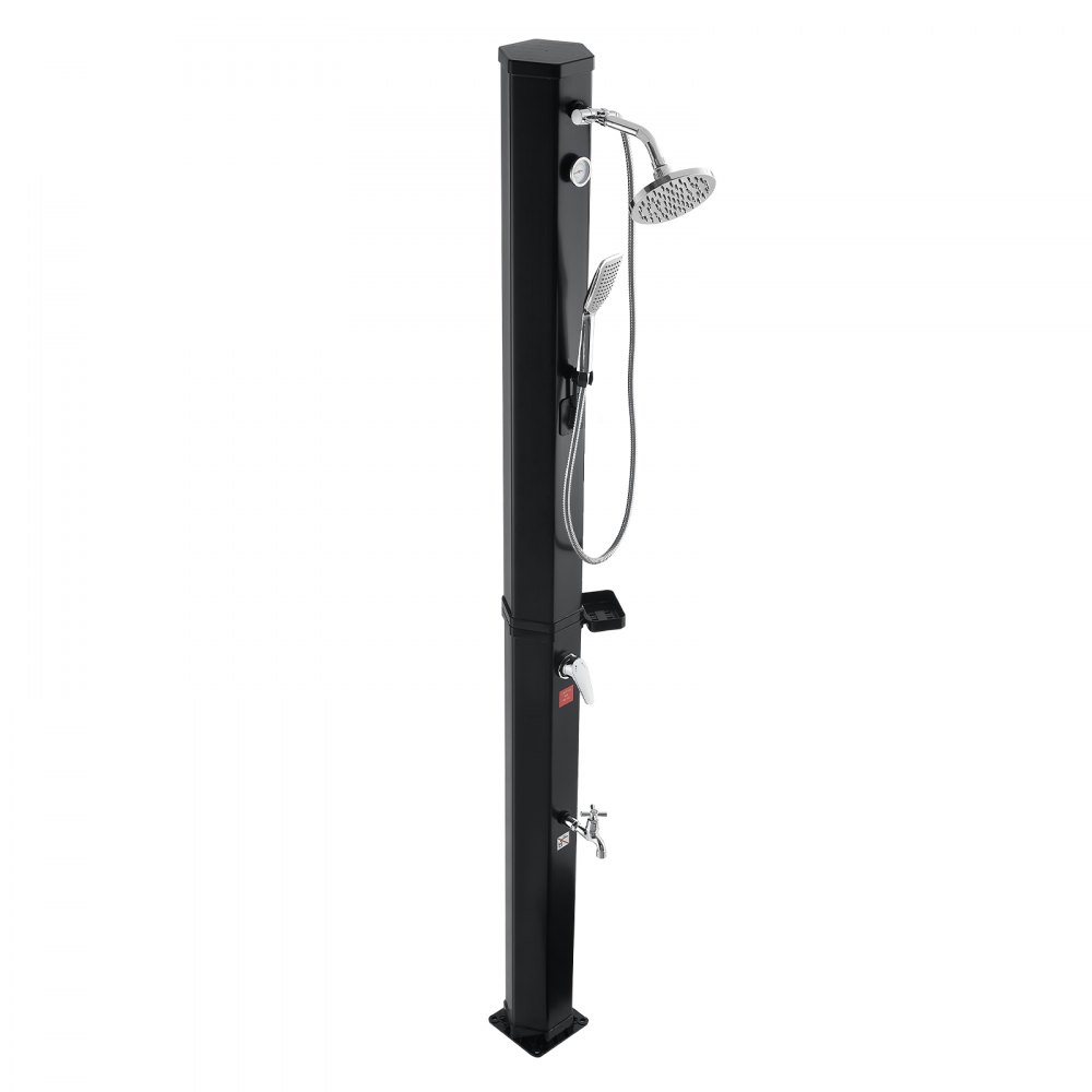 VEVOR 40L Solar Heated Shower, 205cm Showerhead Height Outdoor Shower, with Handheld & Foot Faucet, Hot & Cold Water Adjustment, Freestanding for Backyard Poolside Beach Pool, Black