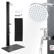 VEVOR 35L Solar Heated Shower, 195cm Showerhead Height Outdoor Shower, with Floor Kit & Foot Faucet, Hot & Cold Water Adjustment, Freestanding for Backyard Poolside Beach Pool,Black