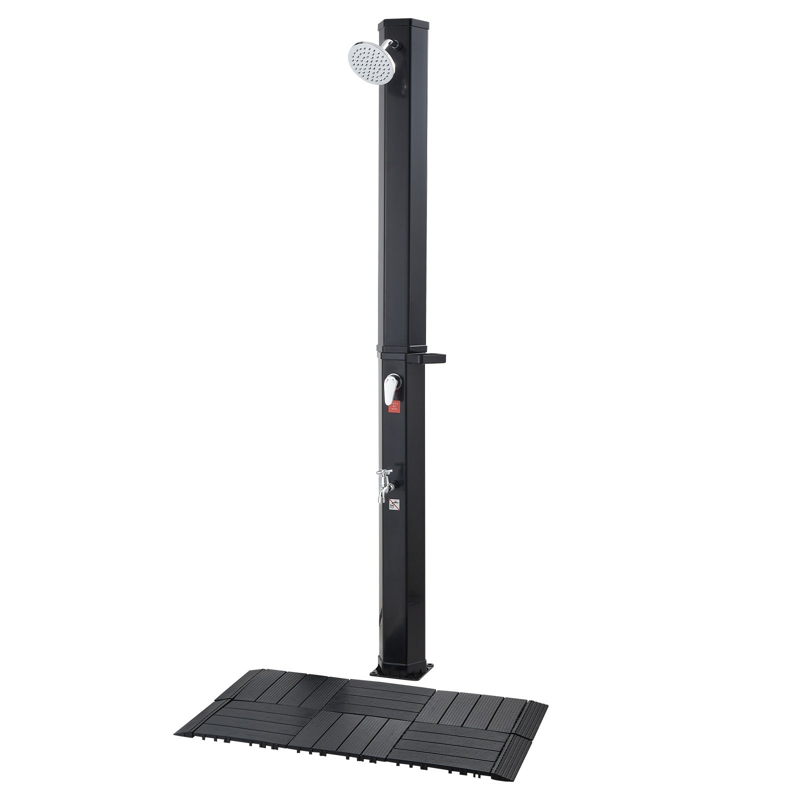 VEVOR 35L Solar Heated Shower, 195cm Showerhead Height Outdoor Shower, with Floor Kit & Foot Faucet, Hot & Cold Water Adjustment, Freestanding for Backyard Poolside Beach Pool,Black