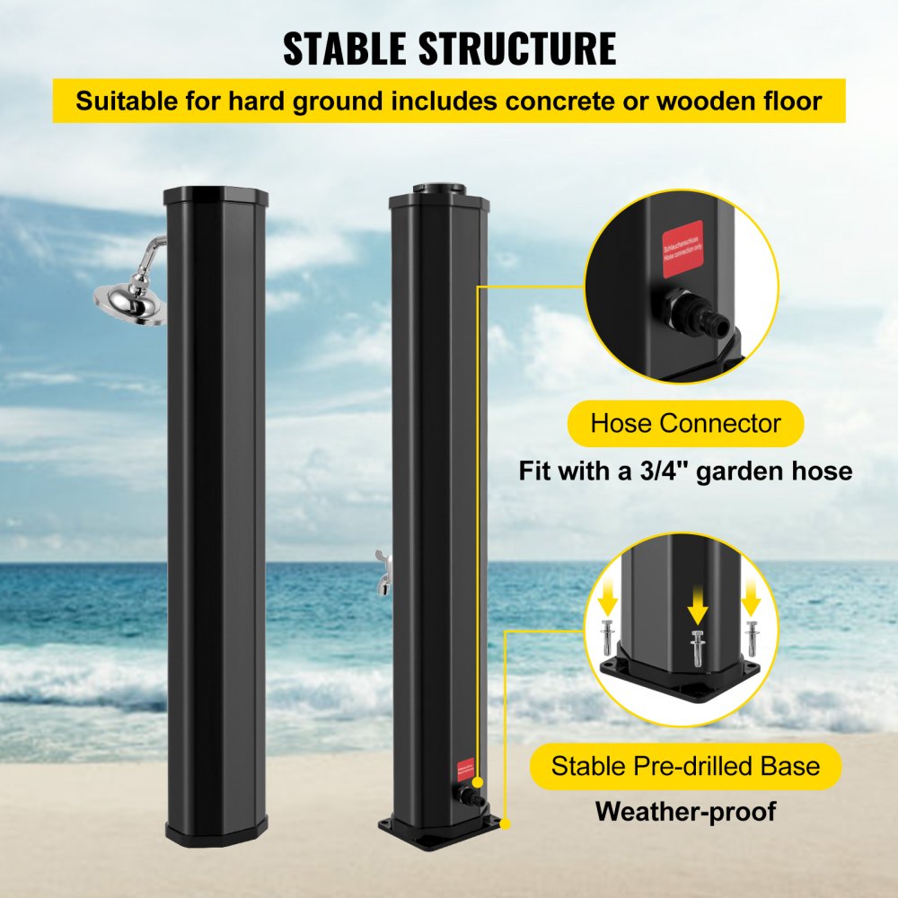 VEVOR Solar Heated Shower Poolside Shower 9.2Gal 7FT Shower w/360° Shower Head