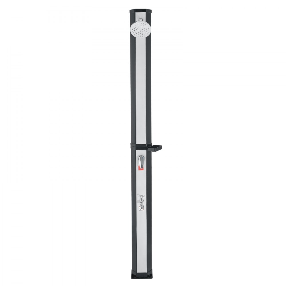 VEVOR 35L Solar Heated Shower, 195cm Showerhead Height Outdoor Shower, with Foot Faucet & Soap Box Rack, Hot & Cold Water Adjustment, Freestanding for Backyard Poolside Beach Pool,Black Silver