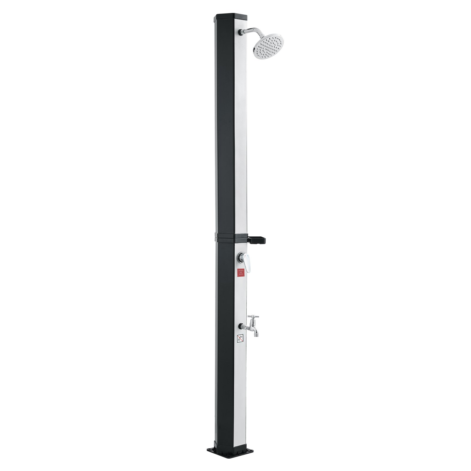 VEVOR 35L Solar Heated Shower, 195cm Showerhead Height Outdoor Shower, with Foot Faucet & Soap Box Rack, Hot & Cold Water Adjustment, Freestanding for Backyard Poolside Beach Pool,Black Silver