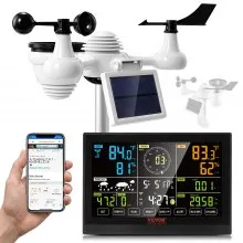 VEVOR 7-in-1 Wi-Fi Weather Station, 19.1 cm (7.5-inch)  Color Display, Home Weather Station Indoor Outdoor, with Solar Wireless Outdoor Sensor Alarm Alerts, for Temperature Humidity Wind Speed/Direction Rain