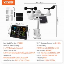 VEVOR 7-in-1 Wi-Fi Weather Station, 7.5 in Color Display, Home Weather Station Indoor Outdoor, with Solar Wireless Outdoor Sensor  Alarm Alerts, for Temperature Humidity Wind Speed/Direction Rain