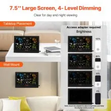 VEVOR 7-in-1 Wireless Weather Station, 7.5 in Color Display, Digital Weather Station Indoor Outdoor, for Temperature Humidity Wind Speed/Direction Rain UV, with Forecast Data, Alarm, Alerts-NO WIFI
