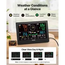 VEVOR 7-in-1 Wi-Fi Weather Station 7.5-Inch VA Display Wireless Outdoor Sensor
