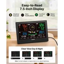 5-in-1 Wi-Fi Weather Station with 7.5-Inch VA Display Wireless Outdoor Sensor