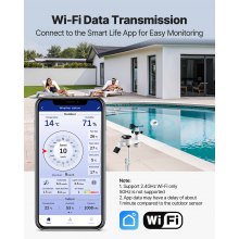 VEVOR 7-in-1 Wi-Fi Weather Station 7.5 in Display Wireless Outdoor Sensor Pool