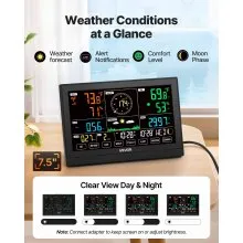 VEVOR 7-in-1 Wi-Fi Weather Station with APP, 190.5 mm Display, Wireless Solar Powered Outdoor Sensor, with Pool Thermometer, Rain Gauge, Indoor Outdoor for Weather Forecast Wind Speed Pool Temperature