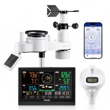VEVOR 7-in-1 Wi-Fi Weather Station with APP, 190.5 mm Display, Wireless Solar Powered Outdoor Sensor, with Pool Thermometer, Rain Gauge, Indoor Outdoor for Weather Forecast Wind Speed Pool Temperature