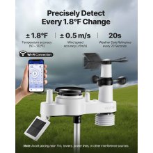 VEVOR 7-in-1 Wi-Fi Weather Station, 177.8 mm TFT Display, Wireless Solar Powered Outdoor Sensor, Rain Gauge, Indoor Outdoor for Weather Forecast, Wind Speed Direction, Temperature, Humidity, Rainfall