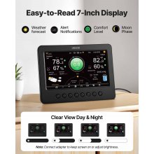 VEVOR 7-in-1 Wi-Fi Weather Station, 177.8 mm TFT Display, Wireless Solar Powered Outdoor Sensor, Rain Gauge, Indoor Outdoor for Weather Forecast, Wind Speed Direction, Temperature, Humidity, Rainfall