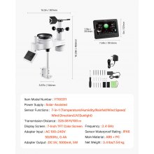 VEVOR 7-in-1 Wi-Fi Weather Station, 177.8 mm TFT Display, Wireless Solar Powered Outdoor Sensor, Rain Gauge, Indoor Outdoor for Weather Forecast, Wind Speed Direction, Temperature, Humidity, Rainfall
