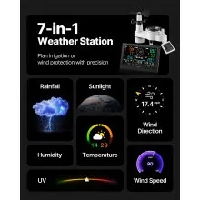 Estación meteorológica inalámbrica 7 en 1 con sensor de termómetro para interiores y exteriores con pantalla de 7,5 pulgadas