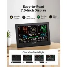 Estación meteorológica inalámbrica 7 en 1 con sensor de termómetro para interiores y exteriores con pantalla de 7,5 pulgadas