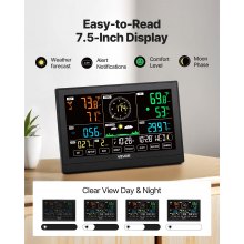 VEVOR 7-in-1 Wireless Weather Station 190.5 mm Display Indoor Outdoor Sensor
