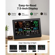 VEVOR 7-in-1 Wireless Weather Station 190.5 mm Display Indoor Outdoor Sensor