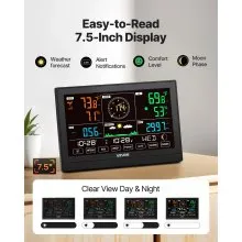 5-in-1 Wireless Weather Station 7.5 in Display Indoor Outdoor Thermometer Sensor