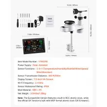 5-in-1 Wireless Weather Station 7.5 in Display Indoor Outdoor Thermometer Sensor
