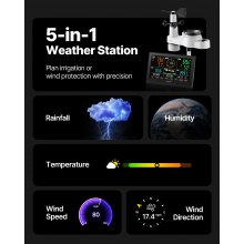 VEVOR 5-in-1 Wireless Weather Station 190.5 mm Display Indoor Outdoor Sensor