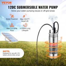 VEVOR Solar Water Pump, DC 120W Submersible Deep Well Pump, Max Flow 3.2 GPM, Max Head 70 m, Max Submersion Depth 30 m, Solar Powered Water Pump for Well, Farm Ranch Irrigation, Livestock Drinking