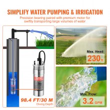 VEVOR Solar Water Pump, DC 120W Submersible Deep Well Pump, Max Flow 3.2 GPM, Max Head 70 m, Max Submersion Depth 30 m, Solar Powered Water Pump for Well, Farm Ranch Irrigation, Livestock Drinking