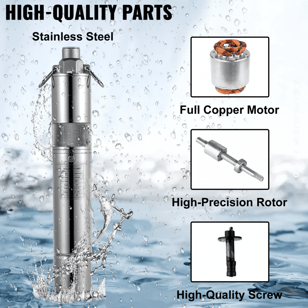 Vevor 3'' Solar Power Water Pump 24v 210w W/mttp 260ft 7.7gpm Deep Bore Well