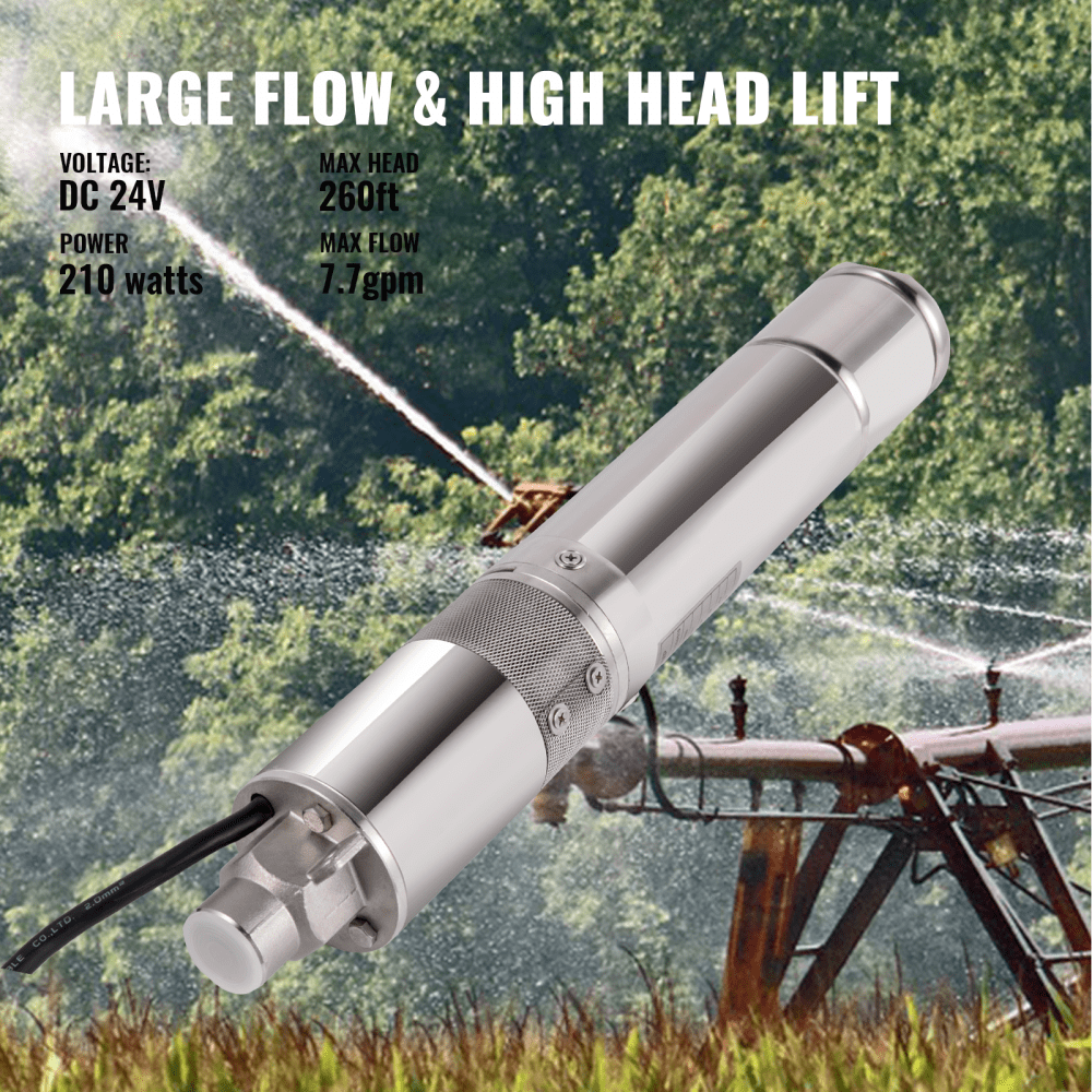 Vevor 3'' Solar Power Water Pump 24v 210w W/mttp 260ft 7.7gpm Deep Bore Well