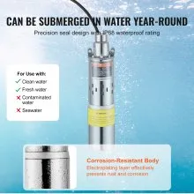 VEVOR Solar Water Pump, 24V DC 277W Submersible Deep Well Pump, Max Flow 9.25 GPM, Max Head 272 ft, Max Submersion 65.6 ft, Solar Powered Water Pump for Well, Farm Ranch Irrigation, Livestock Drinking
