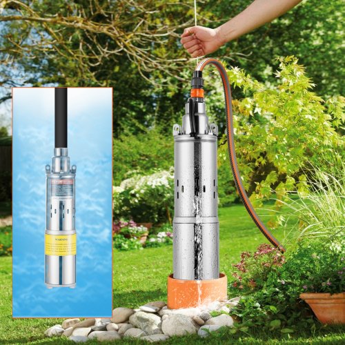 VEVOR Pompe Solaire Puits Profond 277W – 24V DC, Débit 2,1 M³/h, Hauteur 83 M, Submersible 20 M, Irrigation Ferme Ranch Hors Réseau