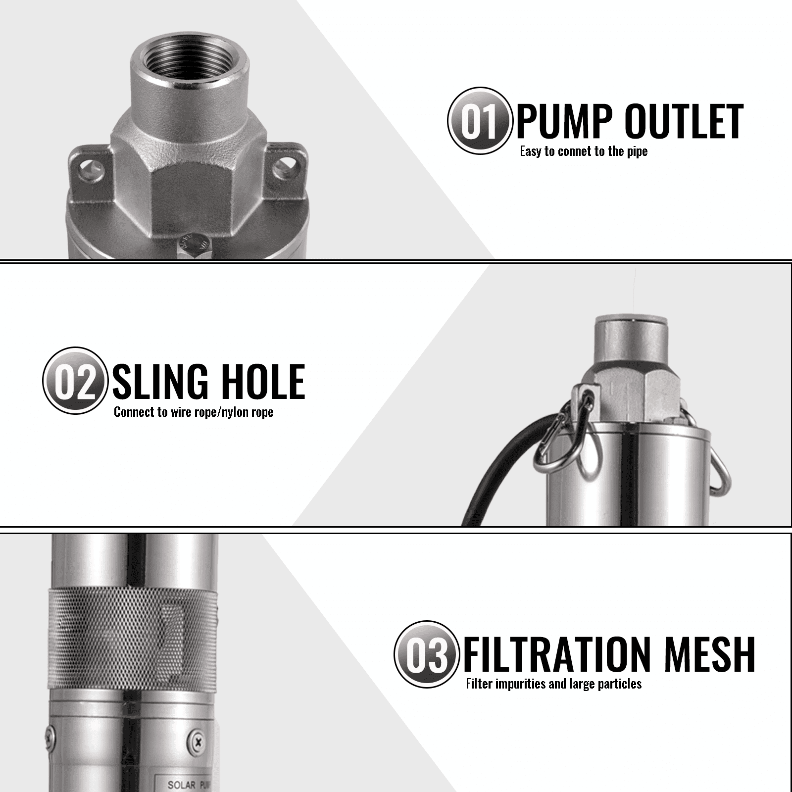 VEVOR Solar Deep Well Pump Submersible Well Pump Kit 48 V 316 Stainless Steel