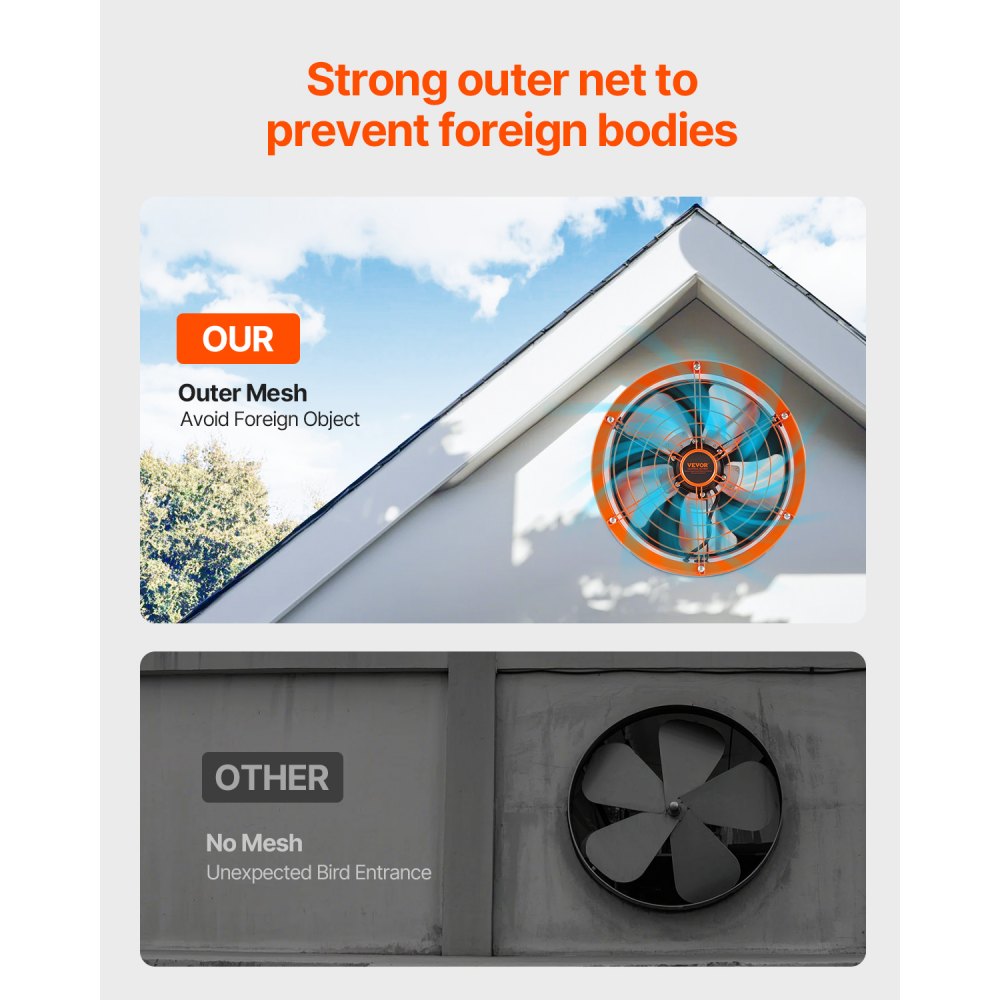 VEVOR Gable Mount Fan, 14 Inch Solar Power Attic Exhaust Fan with Adjustable Thermostat & Outer Mesh, 1300 CFM House Ventilator Cool Upto 1850 Sq.Ft, Quiet Ventilation for Roof, Garage, Shop, Black