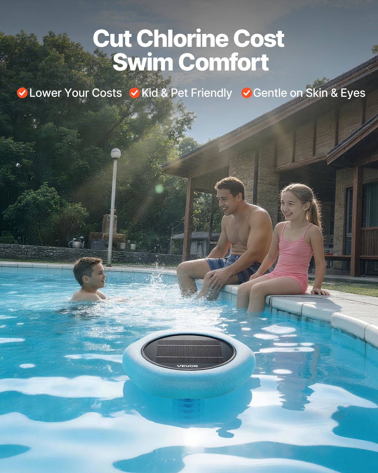 VEVOR Solar Pool Ionizer, Hexagon Copper Pool Ionizer Up to 170343 L, Floating Automatic Water Cleaner and Purifier, Chlorine Free Water, with Copper Anode, Spring, Brush and Filter for Pools & Spas