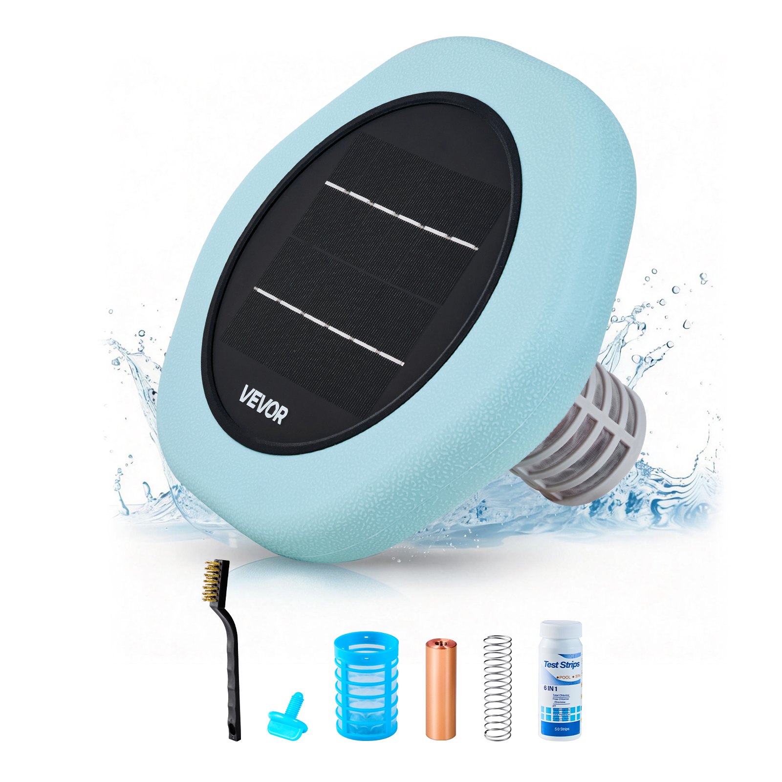 VEVOR Solar Pool Ionizer, Hexagon Copper Pool Ionizer Up to 170343 L, Floating Automatic Water Cleaner and Purifier, Chlorine Free Water, with Copper Anode, Spring, Brush and Filter for Pools & Spas