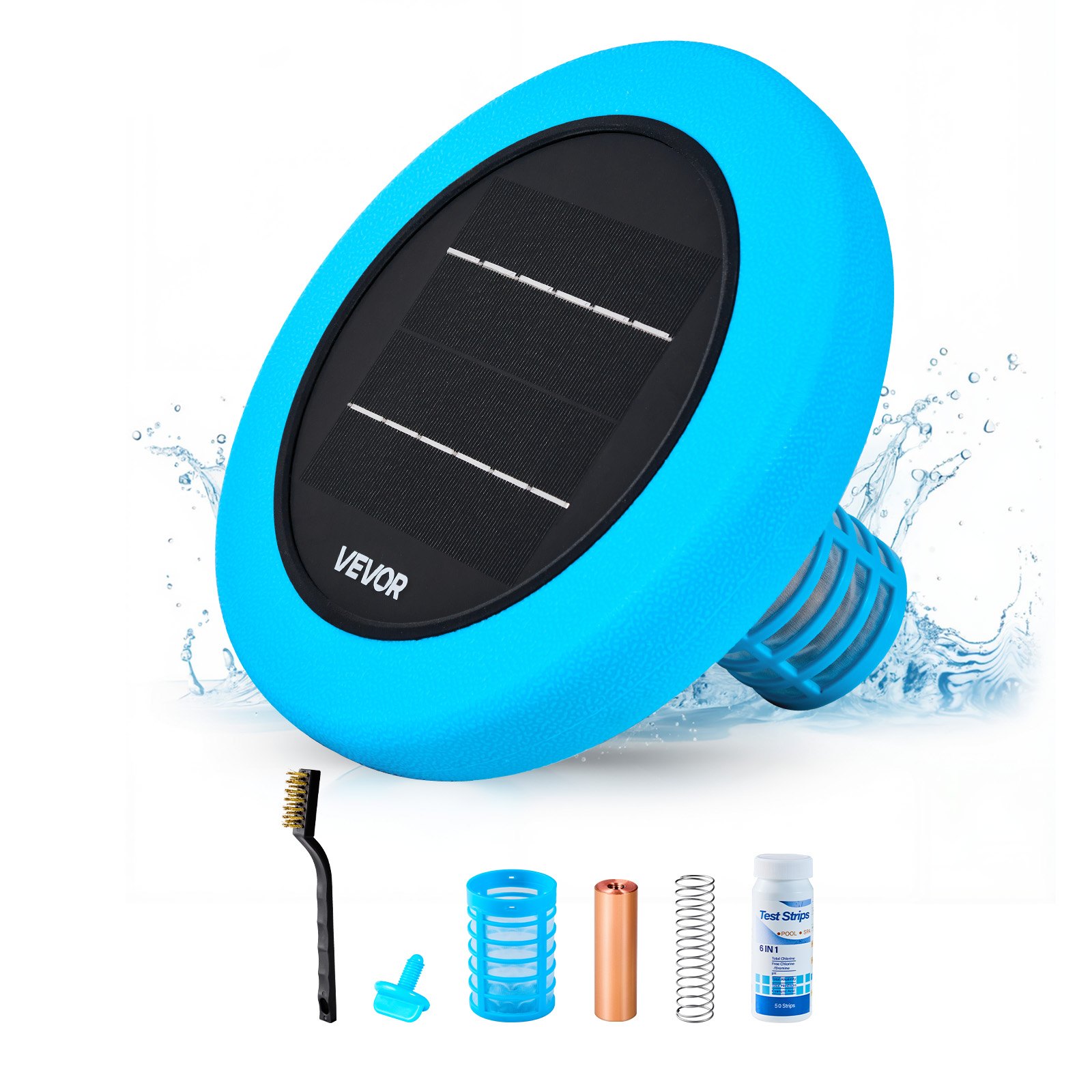VEVOR Solar Pool Ionizer, Round Copper Pool Ionizer Up to 170343 L, Floating Automatic Water Cleaner and Purifier, Chlorine Free Water, with Copper Anode, Spring, Brush and Filter for Pools & Spas