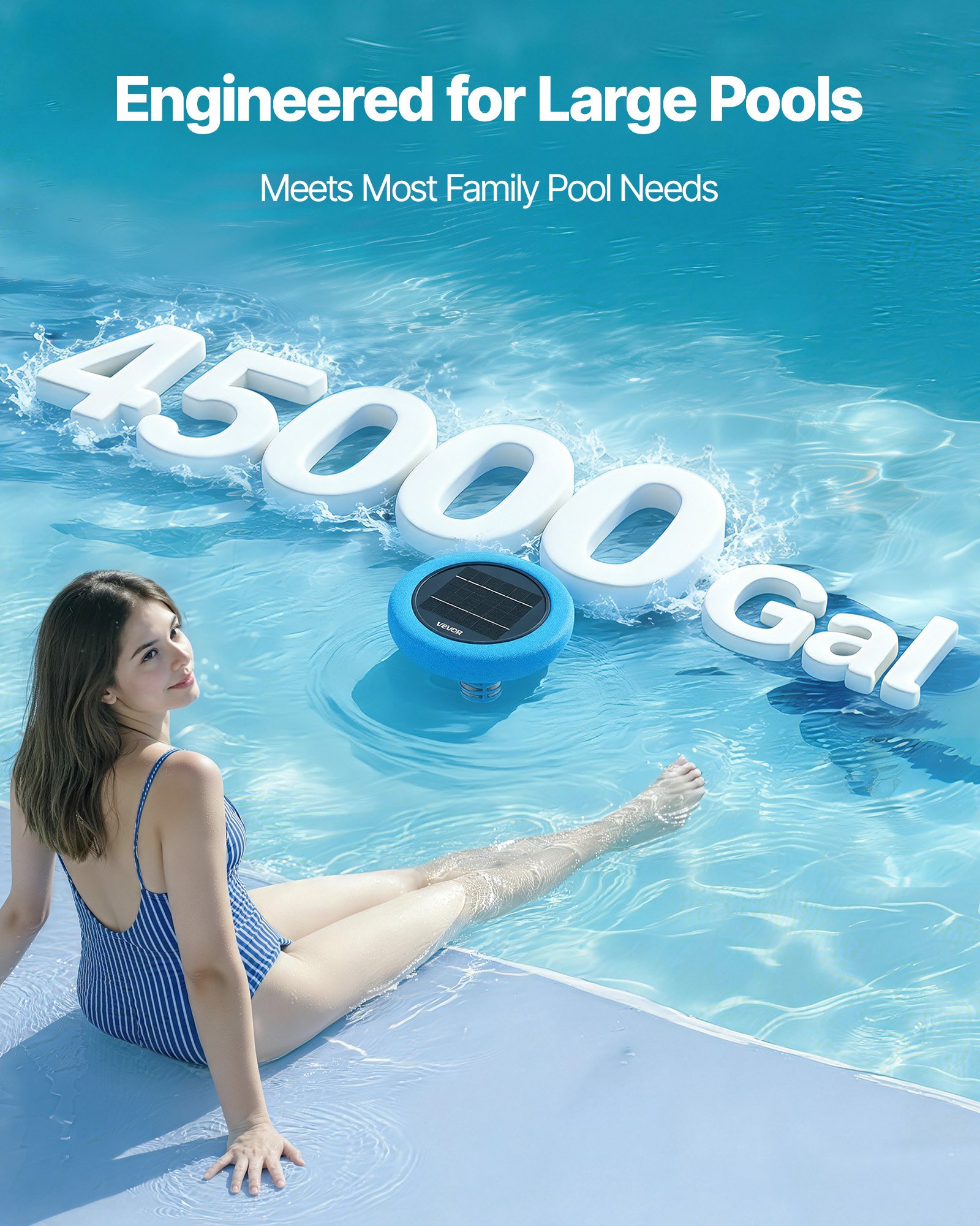 VEVOR Solar Pool Ionizer, Round Copper Pool Ionizer Up to 170343 L, Floating Automatic Water Cleaner and Purifier, Chlorine Free Water, with Copper Anode, Spring, Brush and Filter for Pools & Spas