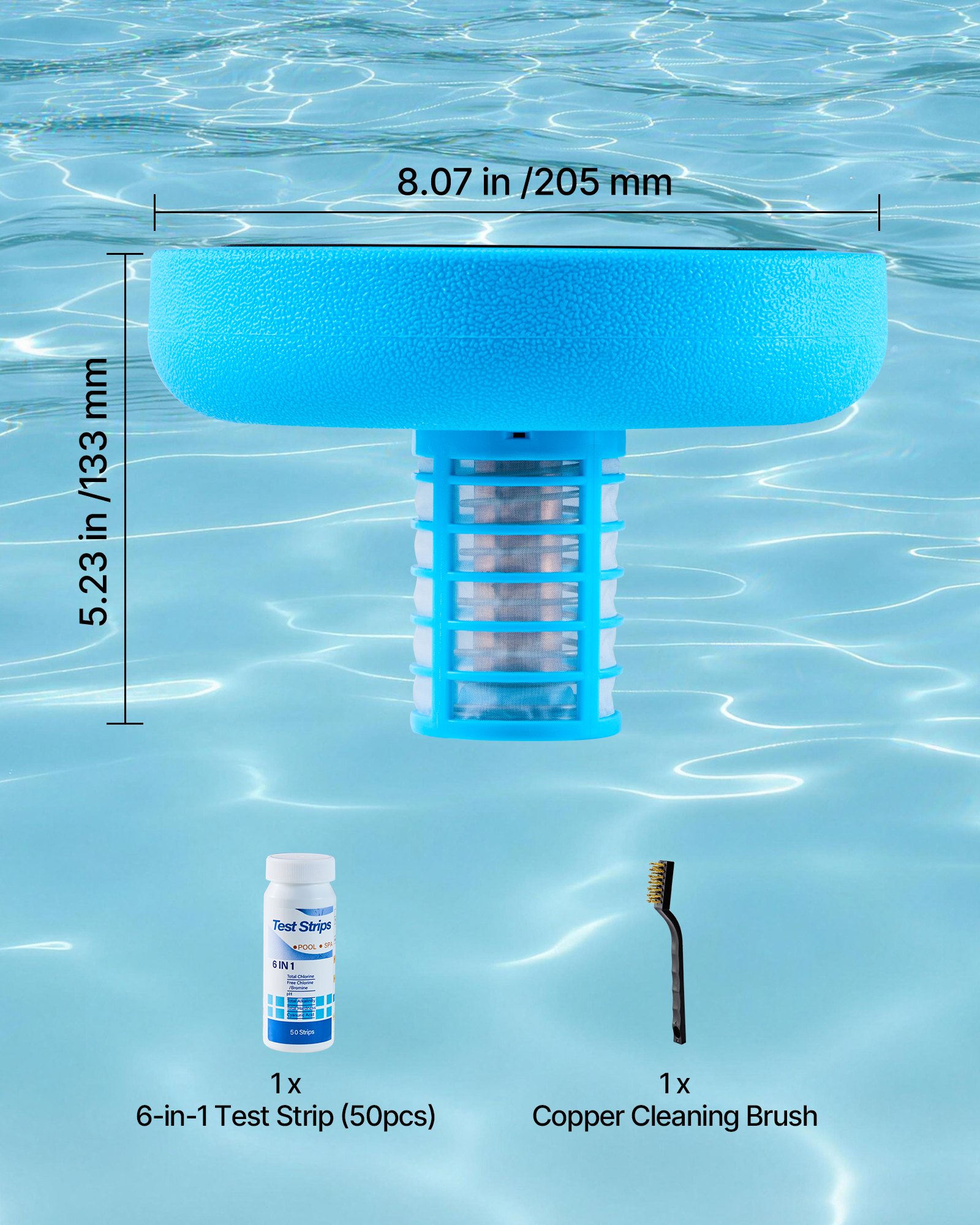 VEVOR Solar Pool Ionizer, Round Copper Pool Ionizer Up to 132489 L, Floating Automatic Water Cleaner and Purifier, Chlorine Free Water, with Copper Anode, Spring, Brush and Filter for Pools & Spas