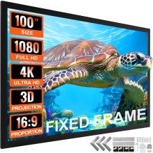 VEVOR Projector Screen Fixed Frame 100inch Diagonal 16:9 4K HD Movie Projector Screen with Aluminum Frame Projector Screen Wall Mounted for Home Theater Office Use