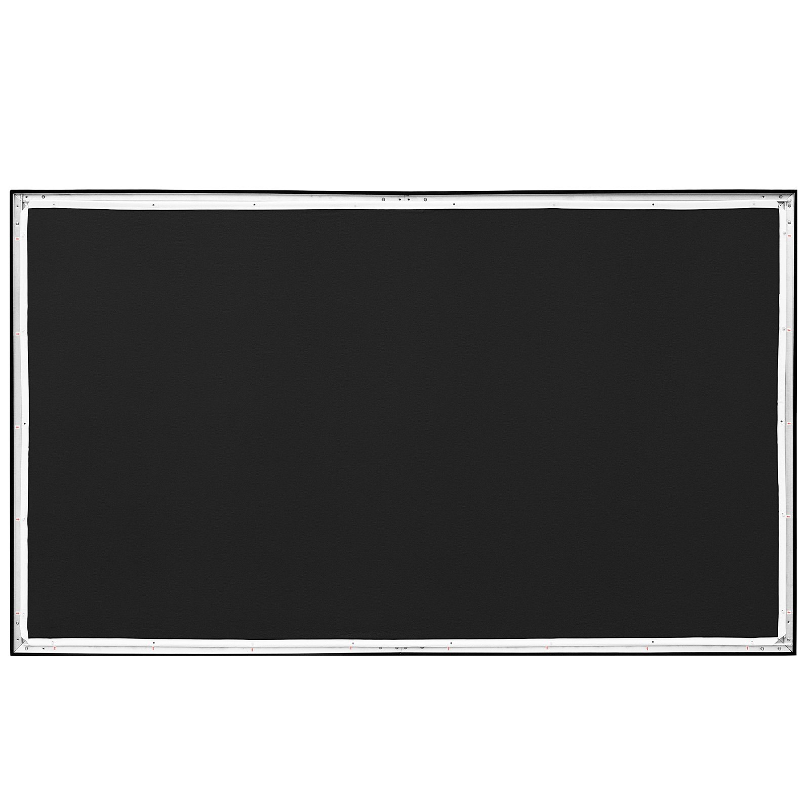 VEVOR projector screen with a white frame and black surface.