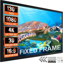 VEVOR Projector Screen Fixed Frame 130inch Diagonal 16:9 Movie Projector Screen 4K HD with Aluminum Frame Projector Screen Wall Mounted for Home Theater Office