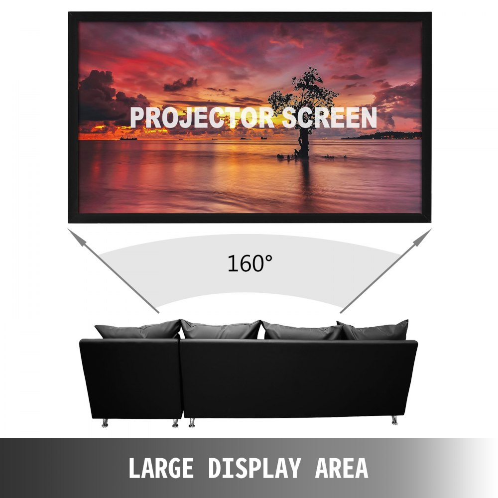 VEVOR Projector Screen Fixed Frame 135inch Diagonal 16:9 Movie Projector Screen 4K HD with Aluminum Frame Projector Screen Wall Mounted for Home Theater Office