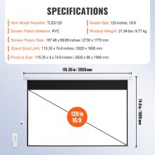 VEVOR Motorized Projector Screen, 120 inch 16:9 4K 1080 HD Electric Projector Screen, Automatic Projection Screen with Remote Control, Wall Mount Movie Screen for Family Home Office Theater